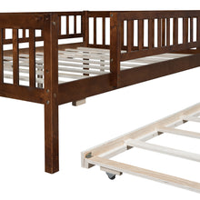 Load image into Gallery viewer, iRerts Daybed with Trundle Included, Wood Full Daybed Frame for Kids Teens Adults, Full Size Daybed Frame with Fence Guardrails, Full Size Platform Bed Frame for Bedroom, No Box Spring Needed, Walnut