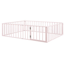 Load image into Gallery viewer, iRerts Queen Floor Bed Frame, Metal Queen Size Montessori Floor Bed Frame with Fence and Door, Kids Toddler Floor Bed Frame Queen Size for Girls Boys, Twin Bed Frame without Bed Slats, Pink
