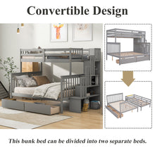 Load image into Gallery viewer, iRerts Bunk Beds Twin Over Full, Wood Bunk Bed for Kids Teens Adults, Twin Over Full Bunk Bed with 2 Drawers and Staircases, Convertible into 2 Beds, Modern Bunk Beds for Bedroom Dorm, Gray