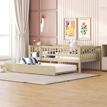 Load image into Gallery viewer, iRerts Daybed with Trundle Included, Wood Twin Daybed Frame for Kids Teens Adults, Twin Size Daybed Frame with Fence Guardrails, Twin Size Platform Bed Frame for Bedroom, No Box Spring Needed, Natural