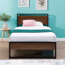 Load image into Gallery viewer, iRerts Twin Platform Bed Frame with Headboard, Industrial Metal Twin Bed Frame with Slat Support, Modern Bed Frame Twin Size for Adults Teens Kids Bedroom, No Box Spring Needed, Brown