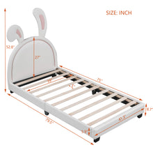 Load image into Gallery viewer, iRerts Twin Bed Frame, Cute Twin Size Upholstered Leather Platform Bed Frame with Rabbit Headboard, Twin Platform Bed Frame for Kids Teens, Platform Bed Twin for Bedroom, No Box Spring Needed, White