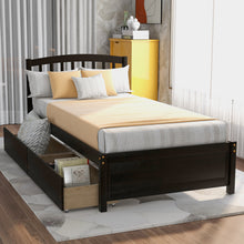 Load image into Gallery viewer, iRerts Wood Twin Platform Bed Frame with Storage Drawers, Modern Twin Bed Frame with Headboard for Adults Kids Teens, Wood Slats, Twin Size Bed Frames for Bedroom, No Box Spring Needed, Espresso