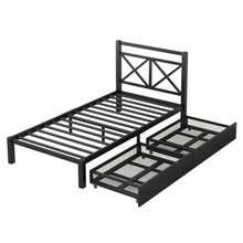 Load image into Gallery viewer, iRerts Metal Twin Platform Bed Frame with Storage Drawers, Modern Twin Bed Frame with Headboard for Adults Kids Teens, Metal Slats Twin Size Bed Frames for Bedroom, No Box Spring Needed, Black