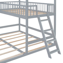 Load image into Gallery viewer, iRerts Twin Over Twin Bunk Bed with Extending Trundle, Wood Bunk Bed Twin Over Twin with Ladder and Roof, Versatility Kids Bunk Bed No Box Spring Needed for Boys Girls Bedroom Furniture, Gray
