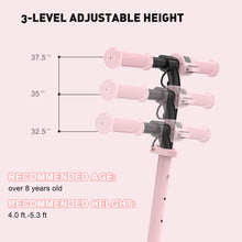 Load image into Gallery viewer, iRerts Kids Electric Scooters for 8-14 Year Old, Portable Folding Kids Scooter for Boys Girls, Adjustable Height Kids Electric Scooter with LED Display, Rear Brake, 7" Wheel, Colorful Deck Light, Pink