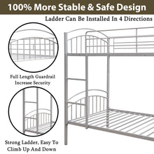 Load image into Gallery viewer, iRerts Twin Over Twin Bunk Bed, Metal Bunk Bed Twin Over Twin for Kids Teens Adults, 2 in 1 Convertible Bunk Bed with Safety Guard Rails, Twin Bunk Bed for Small Rooms Bedroom Dormitory, Silver