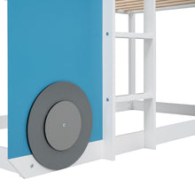Load image into Gallery viewer, iRerts Wood Kids Loft Bed for Boys Girls, Train Shape Twin Size Loft Bed Frame with Window, Ladders and Guardrails, Spacious Under Bed Space, Playhouse Twin Loft Beds Bedroom Furniture, Blue