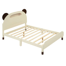 Load image into Gallery viewer, iRerts Kids Full Bed Frame, Wood Full Size Platform Bed Frame with Bear-shaped Headboard, Motion Activated Night Lights, Full Bed Frames for Girls Boys Bedroom, No Box Spring Needed, Cream+Walnut