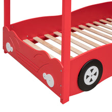 Load image into Gallery viewer, iRerts Wood Twin over Twin Bunk Bed, Car-Shaped Bunk Beds for Kids Boys Girls, Kids Bunk Beds Twin over Twin with Wheels, Full-Length Guardrail, Ladder, No Box Spring Needed, Red