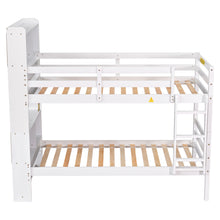Load image into Gallery viewer, iRerts Wood Twin Bunk Bed, Twin Over Twin Bunk Beds with Bookcase Headboard, Can Be Converted into 2 Beds, Bunk Bed Twin Over Twin for Kids Teens Bedroom, No Box Spring Required, White