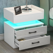 Load image into Gallery viewer, Modern Night Stand with LED Lights and Charging Station, Nightstand with Storage Drawers and Remote Control, With Adjustable 16-Color LED Lights