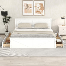Load image into Gallery viewer, iRerts King Bed Frame with Headboard, Solid Wood King Platform Bed Frame with Storage Drawers, Slats Support and Support Legs, Modern King Size Bed Frame No Box Spring Needed for Bedroom, White