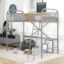 Load image into Gallery viewer, iRerts Twin Size Loft Bed, Metal Loft Bed Twin for Kids Teens Adults, Twin Loft Bed with Ladder and Full-Length Guardrail, Twin Metal Loft Bed for Bedroom Dorm Guest Room, No Box Spring Needed, Silver