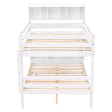 Load image into Gallery viewer, iRerts Full Over Full Bunk Bed, Convertible to 2 Beds Wood Full Bunk Bed for Kids Teens Adults, Bunk Bed Full Over Full with Bookcase Headboard, Safety Rail and Ladder, White