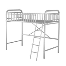 Load image into Gallery viewer, iRerts Silver Loft Bed Twin Size, Twin Metal Loft Bed for Kids Teens, Twin Size Loft Bed with Ladder, Full-Length Guardrails, No Box Spring Needed, Modern Twin Loft Bed for Bedroom, Dorm, Guest Room