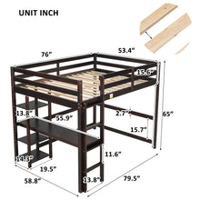 Load image into Gallery viewer, iRerts Wooden Loft Bed with Desk and Shelves, Full Loft Bed Frame for Kids Teens Adults, Full Loft Bed with Ladder, Guardrail, Loft Bed Frame Full for Bedroom Dormitory, No Box Spring Needed, Espresso