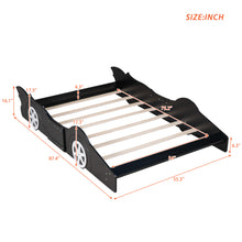 Load image into Gallery viewer, iRerts Race Car Shaped Full Bed Frame, Wood Full Platform Bed Frame for Kids Toddlers, Children Full Size Platform Bed with Wheels, Wooden Slats, No Box Spring Needed, Black
