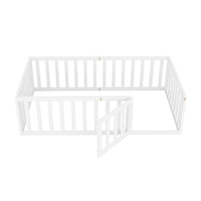 Load image into Gallery viewer, iRerts Twin Floor Bed Frame for Kids Toddlers, Wood Montessori Low Floor Twin Size Bed Frame with Fence Guardrail and Door, kids Twin Bed for Boys Girls, Spring Needed, White