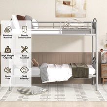 Load image into Gallery viewer, iRerts Twin Over Twin Bunk Bed, Metal Bunk Bed Twin Over Twin for Kids Teens Adults, 2 in 1 Convertible Bunk Bed with Safety Guard Rails, Twin Bunk Bed for Small Rooms Bedroom Dormitory, Silver