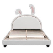 Load image into Gallery viewer, iRerts Full Size Upholstered Platform Bed, Cute Full Bed Frame for Kids Teens Bedroom, Full Platform Bed Frame with Rabbit Ears Headboard, Kids Full Bed Frame No Box Spring Needed, White