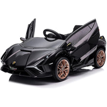 Load image into Gallery viewer, iRerts Black 12V Lamborghini SIAN Battery Powered Ride on Sports Cars for Kids Boys Girls Birthday Gifts, Ride on Toys with Remote Control, LED Headlights, Horn, Hydraulic Doors