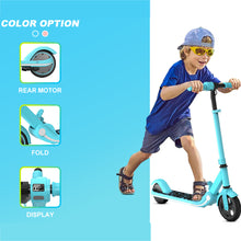 Load image into Gallery viewer, iRerts Electric Scooter for Kids Boys Girls, Folding Kids Scooter with Adjustable Height, LED Display, Rear Brake, 7" Wheel, Colorful Deck Light, Lightweight Kids Electric Scooters for 8-14 Ages, Blue