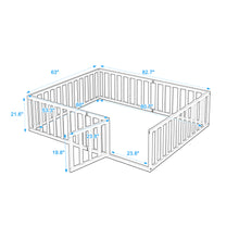 Load image into Gallery viewer, iRerts Queen Floor Bed Frame for Kids Toddlers, Wood Montessori Low Floor Queen Size Bed Frame with Fence Guardrail and Door, kids Queen Bed for Boys Girls, Spring Needed, Walnut