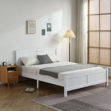 Load image into Gallery viewer, Queen Platform Bed Frame with Headboard, iRerts Wood Queen Bed Frame with Slat Support, No Box Spring Needed, Modern Queen Size Bed Frames for Adults Teens Kids Bedroom, White