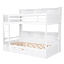 Load image into Gallery viewer, iRerts Twin Over Twin Bunk Bed with Storage Drawer, Wood Twin Bunk Bed with Built-in Shelves Beside Both Upper and Down Bed, Bunk Bed Twin Over Twin for Kids Teens Bedroom, No Box Spring Needed, White