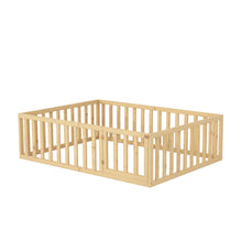 Load image into Gallery viewer, iRerts Full Floor Bed Frame for Kids Toddlers, Wood Montessori Low Floor Full Size Bed Frame with Fence Guardrail and Door, kids Full Bed for Boys Girls, Spring Needed, Natural