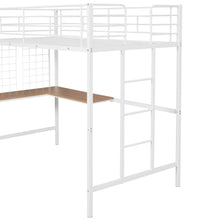 Load image into Gallery viewer, iRerts Twin Loft Bed Frame, Modern Twin Metal Loft Bed with Desk and Metal Grid, Twin Loft Bed with Ladder and Guardrail, No Box Spring Needed, Twin Size Loft Bed for Bedroom Apartment, White