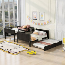 Load image into Gallery viewer, iRerts Full Over Full Bunk Bed with Trundle, Wood Full Bunk Bed with Shelves for Kids Teens Adults, Separable Bunk Bed Full Over Full Convertible to 3 Full Beds, Modern Bunk Bed for Bedroom, Espresso
