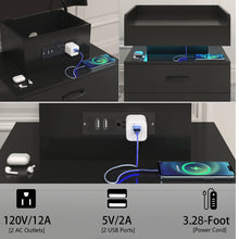 Load image into Gallery viewer, iRerts Nightstand for Bedroom, Wood End Side Table with Charging Station, USB Ports, 16 LED Lights, 2 Storage Drawers, Modern Bedside Table LED Nightstand for Bedroom Living Room, Black