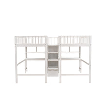 Load image into Gallery viewer, iRerts Twin & Twin Loft Bed with Desk, Wood Kids Loft Bed Twin Size with Shelves and Storage Staircase, Modern Twin Loft Bed Frame for Boys Girls Teens Adults, Versatile Loft Bed for Bedroom, White