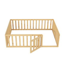 Load image into Gallery viewer, iRerts Full Floor Bed Frame for Kids Toddlers, Wood Montessori Low Floor Full Size Bed Frame with Fence Guardrail and Door, kids Full Bed for Boys Girls, Spring Needed, Natural