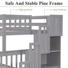 Load image into Gallery viewer, iRerts Bunk Beds Twin Over Full, Wood Bunk Bed for Kids Teens Adults, Twin Over Full Bunk Bed with 2 Drawers and Staircases, Convertible into 2 Beds, Modern Bunk Beds for Bedroom Dorm, Gray