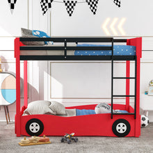 Load image into Gallery viewer, iRerts Wood Twin over Twin Bunk Bed, Car-Shaped Bunk Beds for Kids Boys Girls, Kids Bunk Beds Twin over Twin with Wheels, Full-Length Guardrail, Ladder, No Box Spring Needed, Red
