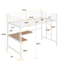 Load image into Gallery viewer, iRerts Twin Loft Bed Frame, Modern Twin Metal Loft Bed with Desk and Metal Grid, Twin Loft Bed with Ladder and Guardrail, No Box Spring Needed, Twin Size Loft Bed for Bedroom Apartment, White