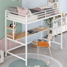 Load image into Gallery viewer, iRerts Loft Bed with Desk and Shelves, Metal Loft Bed Twin for Kids Teens Adult, Twin Size Loft Bed with Safety Guardrail, Modern White Loft Bed Twin for Dorm Bedroom Guest Room, No Box Spring Needed