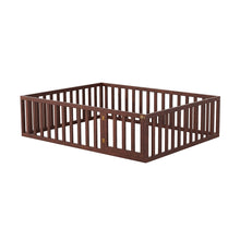 Load image into Gallery viewer, iRerts Queen Floor Bed Frame for Kids Toddlers, Wood Montessori Low Floor Queen Size Bed Frame with Fence Guardrail and Door, kids Queen Bed for Boys Girls, Spring Needed, Walnut