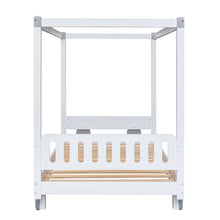 Load image into Gallery viewer, iRerts Wood Twin Size Canopy Bed, Car-Shaped Twin Platform Bed Frame for Kids Toddlers Boys Girls, Cute Kids Twin Bed Frame with Slats Support for Kids Bedroom, No Box Spring Needed, White
