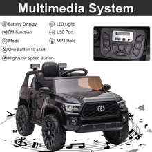 Load image into Gallery viewer, iRerts Black 12V Toyota Tacoma Powered Ride On Cars with Remote Control, USB, AUX, MP3, FM Function, LED Headlight