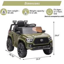 Load image into Gallery viewer, Licensed Toyota Tacoma 12V Battery Powered Ride on Cars with Remote Control, Electric Ride on Vehicles for Kids Boys Girls, Ride on Truck Toys with USB, AUX, MP3, FM Function, LED Headlight