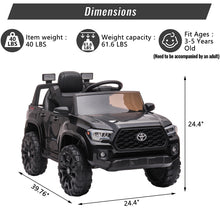 Load image into Gallery viewer, iRerts Black 12V Toyota Tacoma Powered Ride On Cars with Remote Control, USB, AUX, MP3, FM Function, LED Headlight