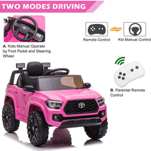 Load image into Gallery viewer, Licensed Toyota Tacoma 12V Battery Powered Ride on Cars with Remote Control, Electric Ride on Vehicles for Kids Boys Girls, Ride on Truck Toys with USB, AUX, MP3, FM Function, LED Headlight