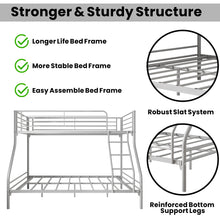 Load image into Gallery viewer, Twin over Full Bunk Bed for Adults Teens Kids, iRerts Industrial Metal Bunk Beds Twin over Full, Twin over Full Bunk Bed with Safety Guardrail, No Box Spring Needed, Space-Saving, Silver