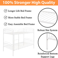 Load image into Gallery viewer, iRerts Twin Over Twin Bunk Bed, Metal Bunk Bed Twin Over Twin for Kids Teens Adults, 2 in 1 Convertible Bunk Bed with Safety Guard Rails, Twin Bunk Bed for Small Rooms Bedroom Dormitory, White