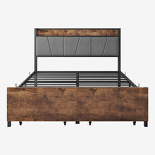 Load image into Gallery viewer, iRerts Metal Full Bed Frame with Storage Drawers, Full Size Platform Bed Frame with Storage Headboard, Charging Station, Full Size Bed Frame No Box Spring Needed for Bedroom, Brown/Black
