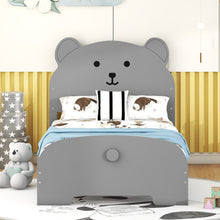 Load image into Gallery viewer, iRerts Wood Twin Platform Bed Frame with Bear-shaped Headboard and Footboard, Kids Twin Bed Frame for Boys Girls with Slats Support, Twin Bed Frames No Box Spring Needed for Bedroom, Gray